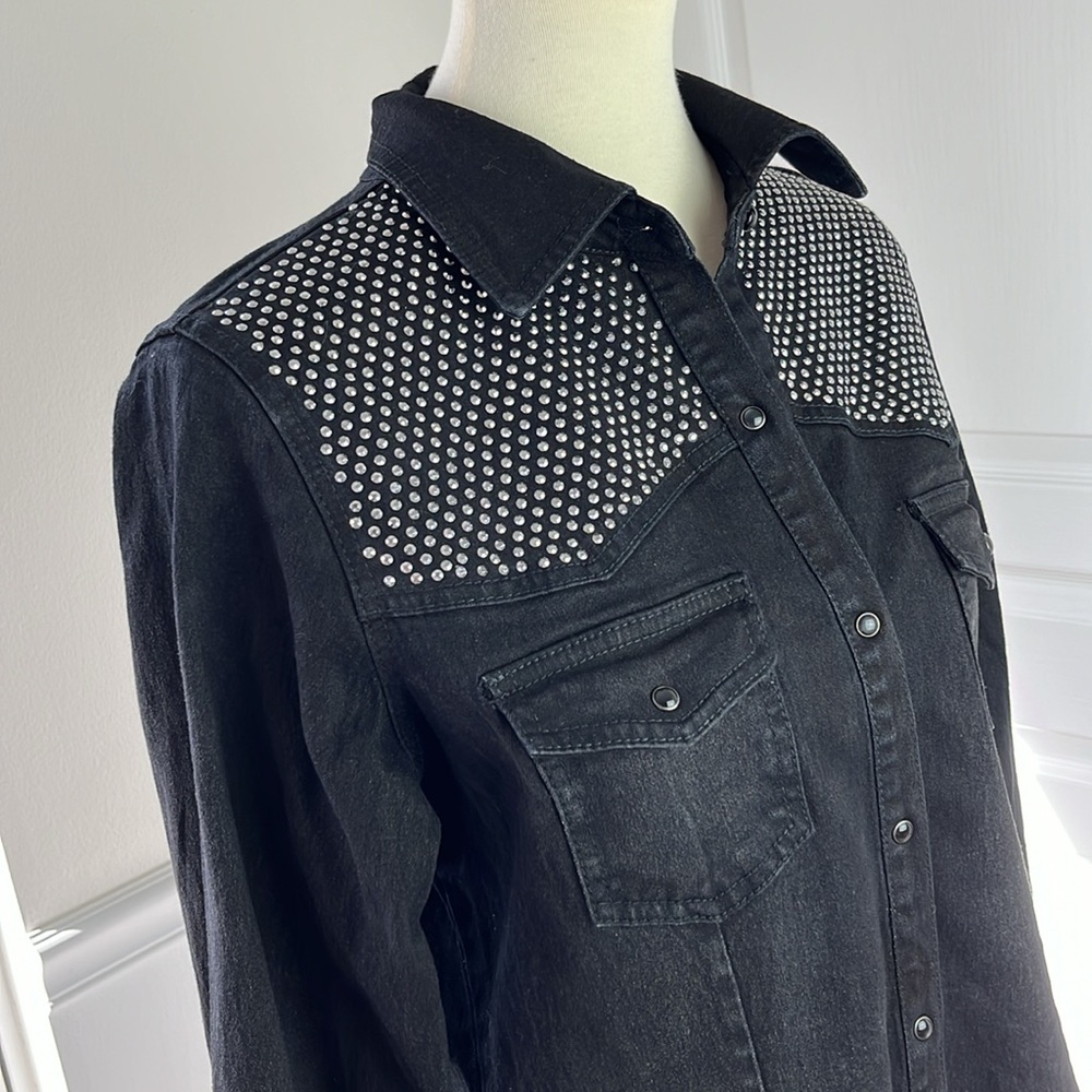 DG2 by Diane Gilman Black Denim Snap-closure Jacket - Picture 6 of 9